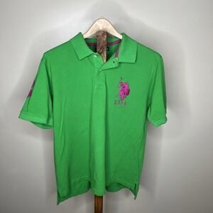 Men's U.S. Polo Assn Lime Green Big Pony Logo Polo Shirt Purple Pony Size Large